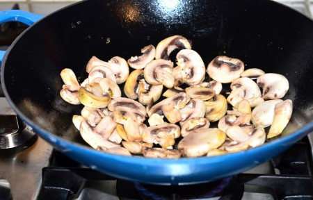 stir frying mushrooms