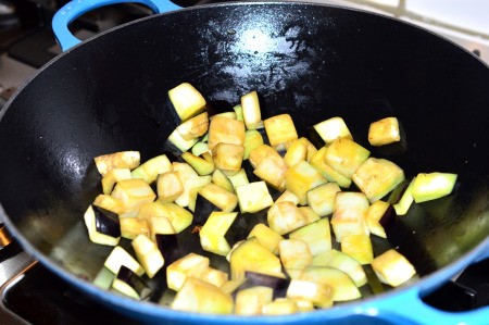 stir frying eggplant