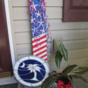 Making A Patriotic Flag With Left Over Wood - flag decoration leaning against house on porch or deck