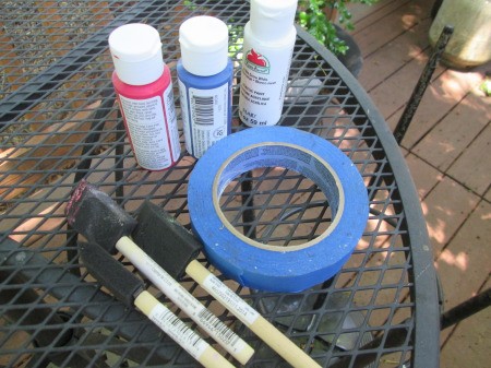 Making A Patriotic Flag With Left Over Wood - paints, sponge brushes, and tape