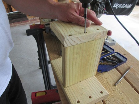 Making Super Easy Wooden Bookends - screwing the pieces of the bookends together