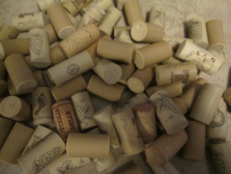 A collection of wine corks.