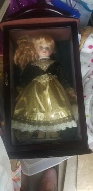 Value and Identification of a Porcelain Doll - doll in a glass fronted wooden box