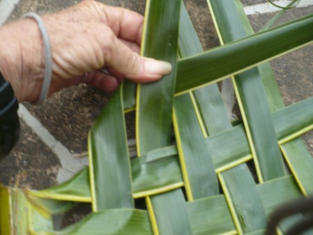 Weaving Coconut Leaf Plates - turning weaving process