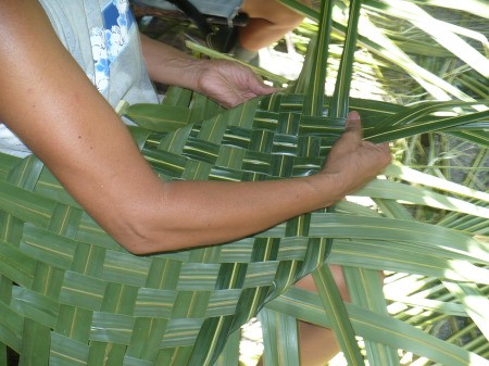 Weaving Coconut Leaf Plates - working to make the right edge