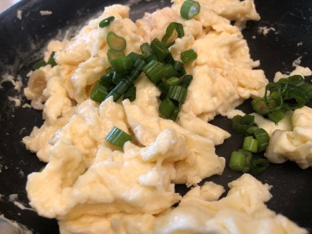 Scallion greens added to Scrambled Eggs