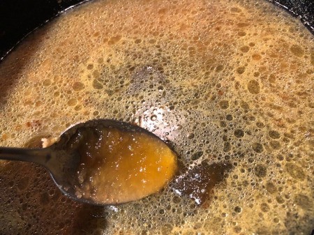 stock vinegar & honey added to skillet