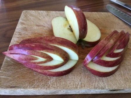 Edible Apple Swan - repeat to create three more wedges and a mini edge wedge. Put them back together and then slide back to form the wings