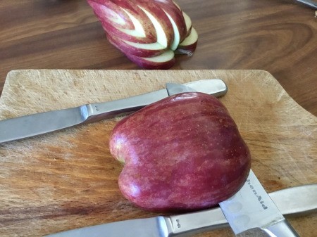 Edible Apple Swan - using the other half cut a 1/4 inch disk