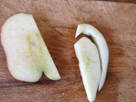Edible Apple Swan - cut off the peel side to create the beak, head, and neck