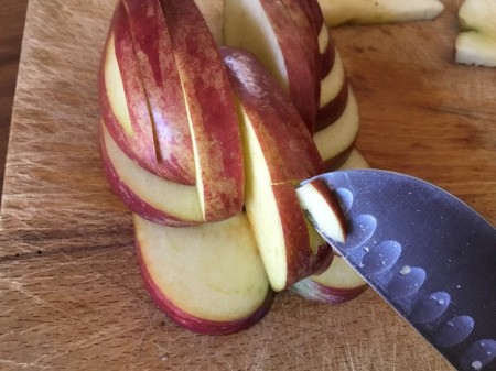 Edible Apple Swan - remove the stem from the base and cut a rectangular slot the size of the neck
