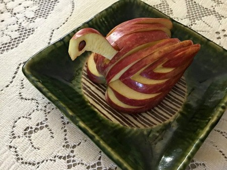 Edible Apple Swan - place the neck into the slot