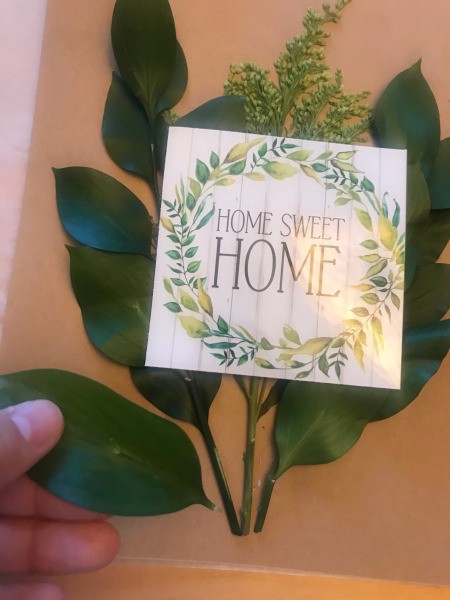 Home Sweet Home Framed Leaves Wall Hanging - adding leaves to spar
