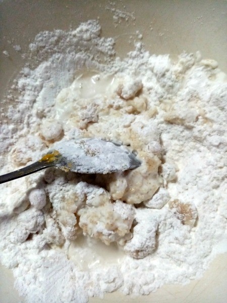 mixing water with flour & sugar