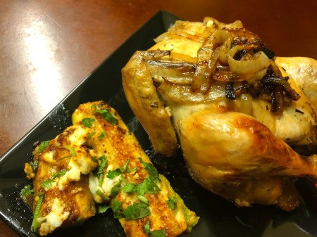 roasted Game Hens on onions in pan