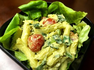 Avocado Basil Pasta Salad in bowl