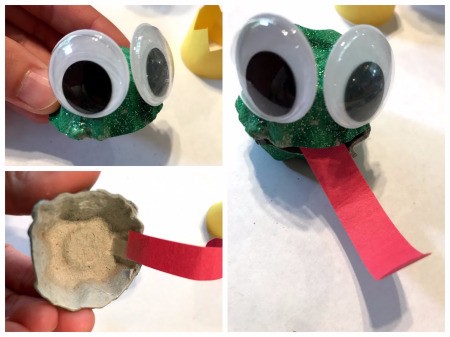Kid's Frog Trinket Box - add eyes and tape the tongue in place from underneath the top carton piece