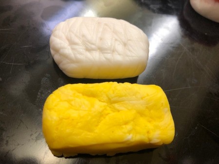 Fondant Sushi Cupcake Toppers - use another rectangle of white fondant to make the egg sushi, keep the yellow rectangle crinkly to better resemble egg