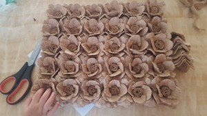 Making Egg Carton Flowers - an array of finished egg tray flowers