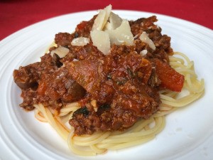 Mushroom Pepper Beef Bolognese on plate