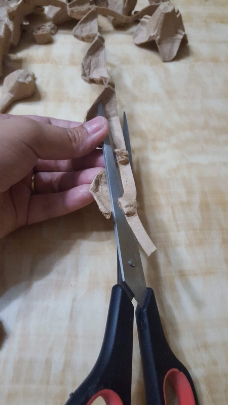 Making Egg Carton Flowers - cut a long strip from the tray