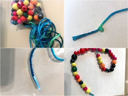 Dreamcatcher with Wooden Beads - add beads to a piece of colored yarn tie a knot at one end to secure