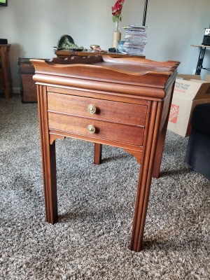 Age and Value of a Brandt Side Table - two drawer side table with a decorative raised edge around the top