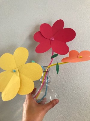 Heart Flowers Decoration - paper flowers in a small glass vase