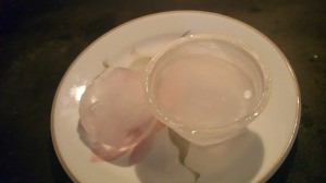 Ice cubes made from recycled plastic containers.