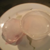Ice cubes made from recycled plastic containers.