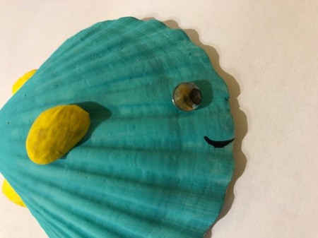 Make a Tropical Fish from Shells - use black paint to make the mouth, details on the eye, and lines on the fins