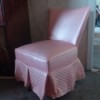 Identifying a Small Pink Chair - pink upholstered chair with a quilted skirt