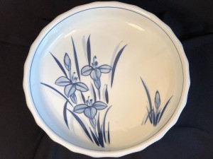 Value of an Asian Plate - blue flowers on tall stems, reminiscent of irises