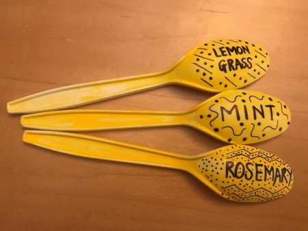 Plastic Spoon Plant Markers for Your Herb Garden - three finished spoon herb markers