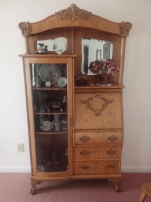 Value of an Antique Secretary Desk - desk with mirrors and display cabinet