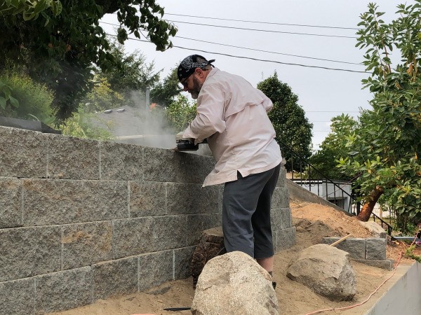 New Retaining Wall and Early Plantings - building in process