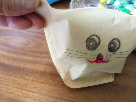 Coffee Filter Animal Candy Bags - fold down the top and pinch and fold the corners for ears