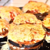 Cheesy Eggplant Stacks on pla