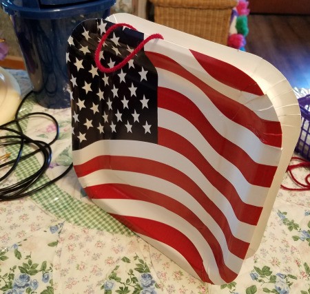 Patriotic Window Display - glue string in place then glue two plates together