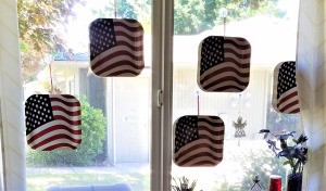 Patriotic Window Display - plates hanging in the window