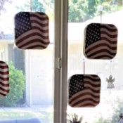 Patriotic Window Display - plates hanging in the window