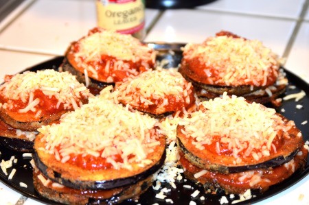 Cheesy Eggplant Stacks on plate