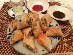 Veggie Egg Roll pieces on plate