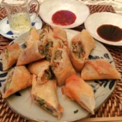 Veggie Egg Roll pieces on plate