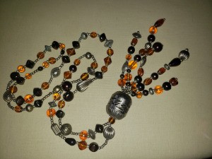A colorful beaded necklace.