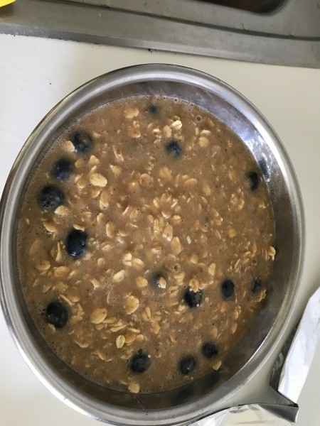 oatmeal mix poured in baking bowl