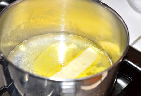 water & butter in pan