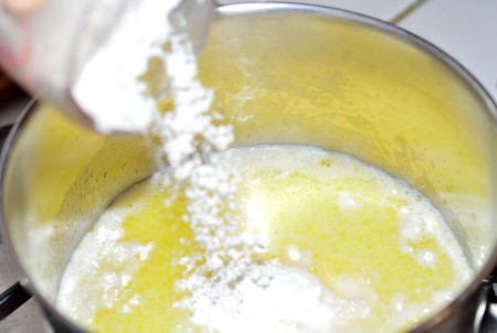 flour & water in pan