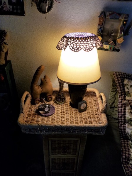 Customizing a Wicker Nightstand - new tabletop with bedside light on