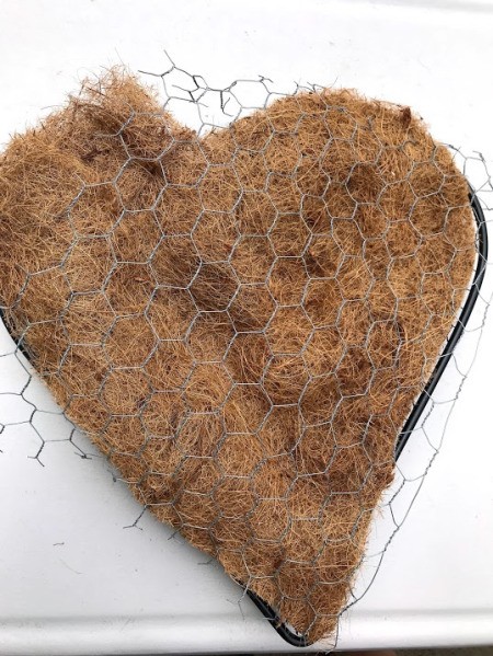 Heart Succulent Wreath - cut coco lining to size and cut the piece of chicken wire slightly larger than the heart shape